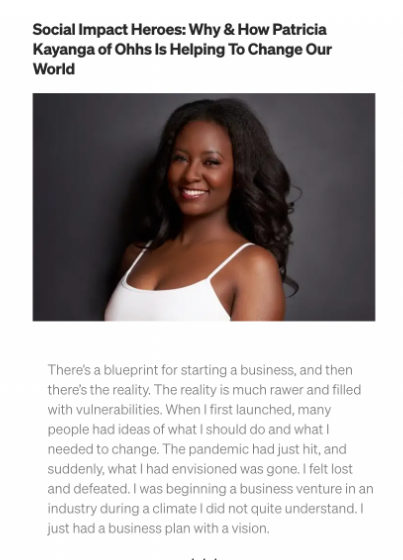 Social Impact Heroes: Why & How Patricia Kayanga of Ohhs Is Helping To Change Our World